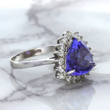 Load image into Gallery viewer, 5.06ct Trillion Tanzanite Ring with Diamond Halo in 14K White Gold