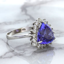 Load image into Gallery viewer, 5.06ct Trillion Tanzanite Ring with Diamond Halo in 14K White Gold