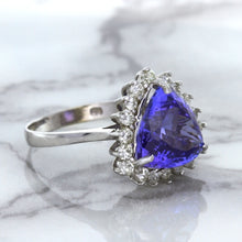 Load image into Gallery viewer, 5.06ct Trillion Tanzanite Ring with Diamond Halo in 14K White Gold