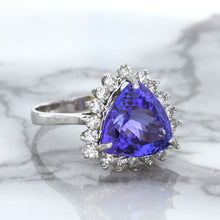Load image into Gallery viewer, 5.06ct Trillion Tanzanite Ring with Diamond Halo in 14K White Gold