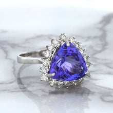 Load image into Gallery viewer, 5.06ct Trillion Tanzanite Ring with Diamond Halo in 14K White Gold