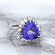 Load image into Gallery viewer, 5.06ct Trillion Tanzanite Ring with Diamond Halo in 14K White Gold