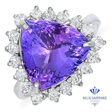 Load image into Gallery viewer, 5.06ct Trillion Tanzanite Ring with Diamond Halo in 14K White Gold