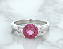 Load image into Gallery viewer, 2.26ct Round Pink Sapphire Ring with Diamond Accents in 18K White Gold