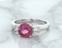 Load image into Gallery viewer, 2.26ct Round Pink Sapphire Ring with Diamond Accents in 18K White Gold
