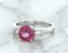 Load image into Gallery viewer, 2.26ct Round Pink Sapphire Ring with Diamond Accents in 18K White Gold