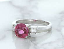 Load image into Gallery viewer, 2.26ct Round Pink Sapphire Ring with Diamond Accents in 18K White Gold