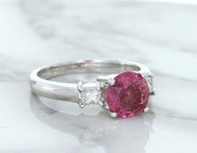 Load image into Gallery viewer, 2.26ct Round Pink Sapphire Ring with Diamond Accents in 18K White Gold