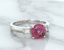 Load image into Gallery viewer, 2.26ct Round Pink Sapphire Ring with Diamond Accents in 18K White Gold