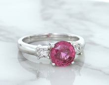 Load image into Gallery viewer, 2.26ct Round Pink Sapphire Ring with Diamond Accents in 18K White Gold