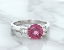 Load image into Gallery viewer, 2.26ct Round Pink Sapphire Ring with Diamond Accents in 18K White Gold