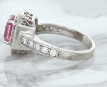 Load image into Gallery viewer, 1.56ct Radiant Pink Sapphire Ring with Diamond Halo in 18K White Gold