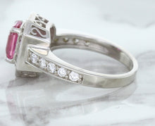 Load image into Gallery viewer, 1.56ct Radiant Pink Sapphire Ring with Diamond Halo in 18K White Gold