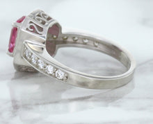 Load image into Gallery viewer, 1.56ct Radiant Pink Sapphire Ring with Diamond Halo in 18K White Gold