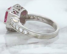 Load image into Gallery viewer, 1.56ct Radiant Pink Sapphire Ring with Diamond Halo in 18K White Gold