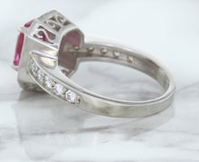 Load image into Gallery viewer, 1.56ct Radiant Pink Sapphire Ring with Diamond Halo in 18K White Gold