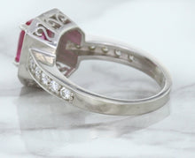 Load image into Gallery viewer, 1.56ct Radiant Pink Sapphire Ring with Diamond Halo in 18K White Gold