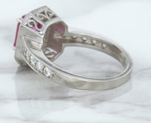 Load image into Gallery viewer, 1.56ct Radiant Pink Sapphire Ring with Diamond Halo in 18K White Gold