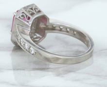 Load image into Gallery viewer, 1.56ct Radiant Pink Sapphire Ring with Diamond Halo in 18K White Gold