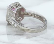 Load image into Gallery viewer, 1.56ct Radiant Pink Sapphire Ring with Diamond Halo in 18K White Gold