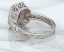 Load image into Gallery viewer, 1.56ct Radiant Pink Sapphire Ring with Diamond Halo in 18K White Gold