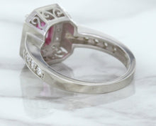 Load image into Gallery viewer, 1.56ct Radiant Pink Sapphire Ring with Diamond Halo in 18K White Gold