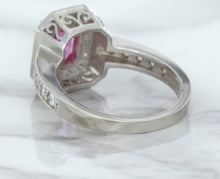 Load image into Gallery viewer, 1.56ct Radiant Pink Sapphire Ring with Diamond Halo in 18K White Gold