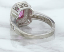 Load image into Gallery viewer, 1.56ct Radiant Pink Sapphire Ring with Diamond Halo in 18K White Gold