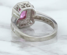 Load image into Gallery viewer, 1.56ct Radiant Pink Sapphire Ring with Diamond Halo in 18K White Gold