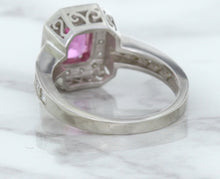 Load image into Gallery viewer, 1.56ct Radiant Pink Sapphire Ring with Diamond Halo in 18K White Gold