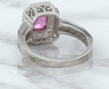 Load image into Gallery viewer, 1.56ct Radiant Pink Sapphire Ring with Diamond Halo in 18K White Gold