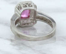 Load image into Gallery viewer, 1.56ct Radiant Pink Sapphire Ring with Diamond Halo in 18K White Gold