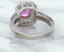 Load image into Gallery viewer, 1.56ct Radiant Pink Sapphire Ring with Diamond Halo in 18K White Gold