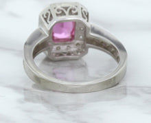 Load image into Gallery viewer, 1.56ct Radiant Pink Sapphire Ring with Diamond Halo in 18K White Gold