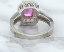 Load image into Gallery viewer, 1.56ct Radiant Pink Sapphire Ring with Diamond Halo in 18K White Gold