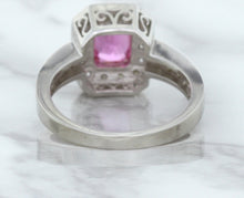 Load image into Gallery viewer, 1.56ct Radiant Pink Sapphire Ring with Diamond Halo in 18K White Gold