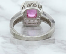Load image into Gallery viewer, 1.56ct Radiant Pink Sapphire Ring with Diamond Halo in 18K White Gold
