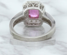 Load image into Gallery viewer, 1.56ct Radiant Pink Sapphire Ring with Diamond Halo in 18K White Gold