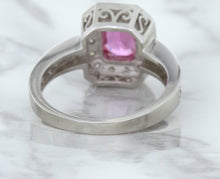 Load image into Gallery viewer, 1.56ct Radiant Pink Sapphire Ring with Diamond Halo in 18K White Gold