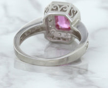 Load image into Gallery viewer, 1.56ct Radiant Pink Sapphire Ring with Diamond Halo in 18K White Gold