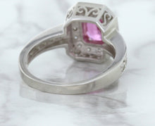 Load image into Gallery viewer, 1.56ct Radiant Pink Sapphire Ring with Diamond Halo in 18K White Gold