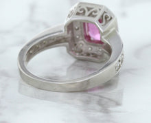 Load image into Gallery viewer, 1.56ct Radiant Pink Sapphire Ring with Diamond Halo in 18K White Gold