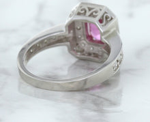 Load image into Gallery viewer, 1.56ct Radiant Pink Sapphire Ring with Diamond Halo in 18K White Gold