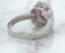 Load image into Gallery viewer, 1.56ct Radiant Pink Sapphire Ring with Diamond Halo in 18K White Gold