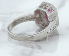 Load image into Gallery viewer, 1.56ct Radiant Pink Sapphire Ring with Diamond Halo in 18K White Gold