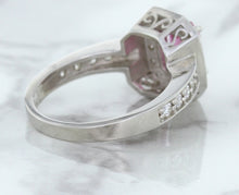 Load image into Gallery viewer, 1.56ct Radiant Pink Sapphire Ring with Diamond Halo in 18K White Gold