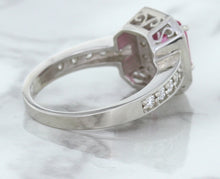 Load image into Gallery viewer, 1.56ct Radiant Pink Sapphire Ring with Diamond Halo in 18K White Gold
