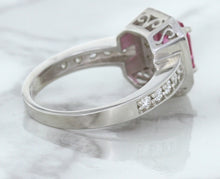 Load image into Gallery viewer, 1.56ct Radiant Pink Sapphire Ring with Diamond Halo in 18K White Gold
