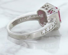 Load image into Gallery viewer, 1.56ct Radiant Pink Sapphire Ring with Diamond Halo in 18K White Gold