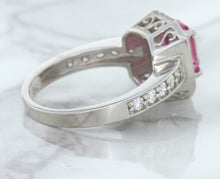 Load image into Gallery viewer, 1.56ct Radiant Pink Sapphire Ring with Diamond Halo in 18K White Gold